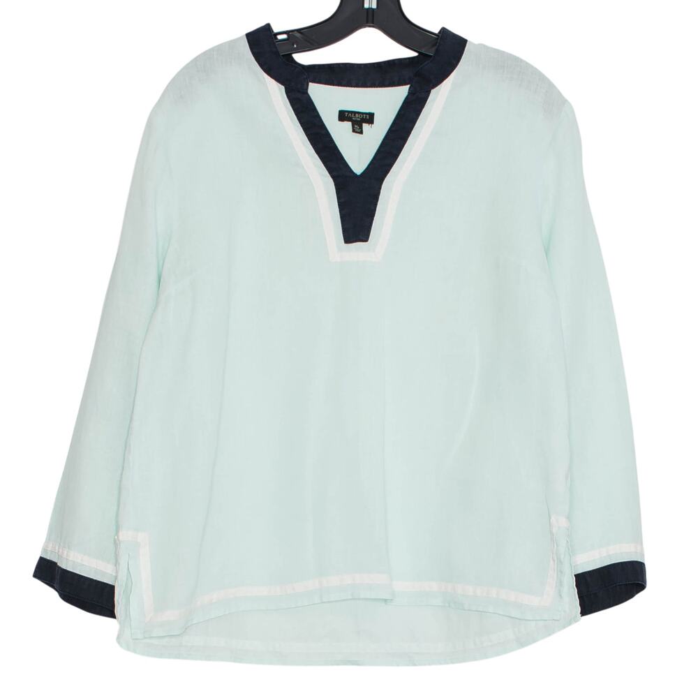 Talbots Linen Top Mint Coastal Nautical Preppy Resort Beach Minimalist Size MP